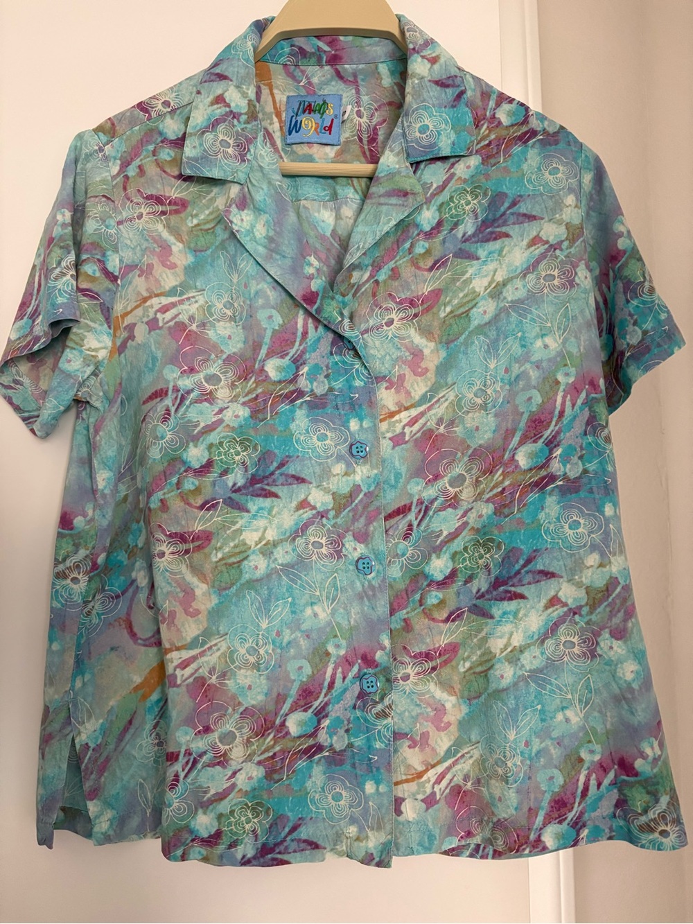 Jams World Turquoise Floral Short-Sleeve Button Front Shirt